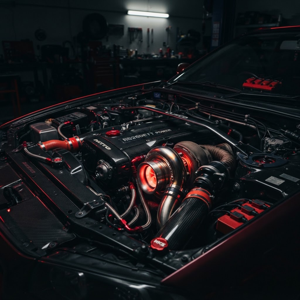 Motor turbo em oficina de alta performance